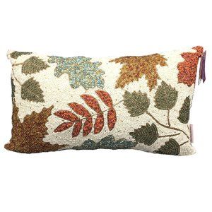 Gilded Maple Fall Leaves Beaded Decor Pillow Red Blue Orange Thanksgiving 12x20"